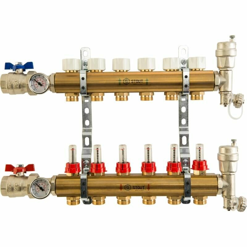 Коллектор из латуни с расходомерами на 5 выходов Stout