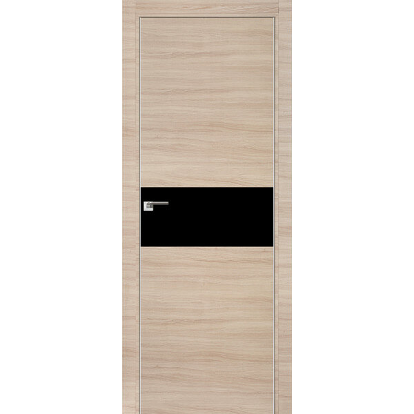 Дверь Profil Doors 4Z Капучино кроскут со стеклом Черный лак и с хромированной AL кромкой