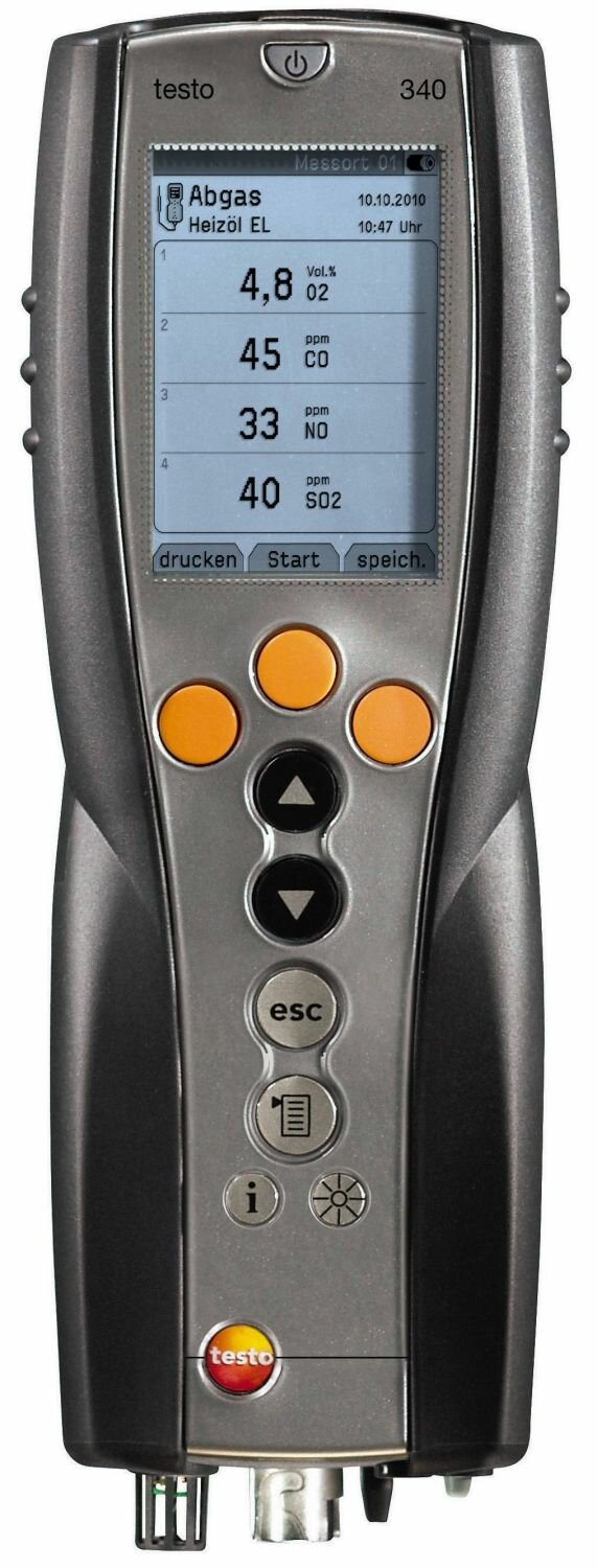 Testo Testo 340 газоанализатор в комплекте с аккумуляторами, протоколами калибровки и ремнем для переноски 0632 3340