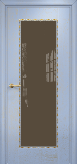 Дверь Оникс модель Александрия 1 Цвет:эмаль голубая патина золото Остекление:Триплекс бронза