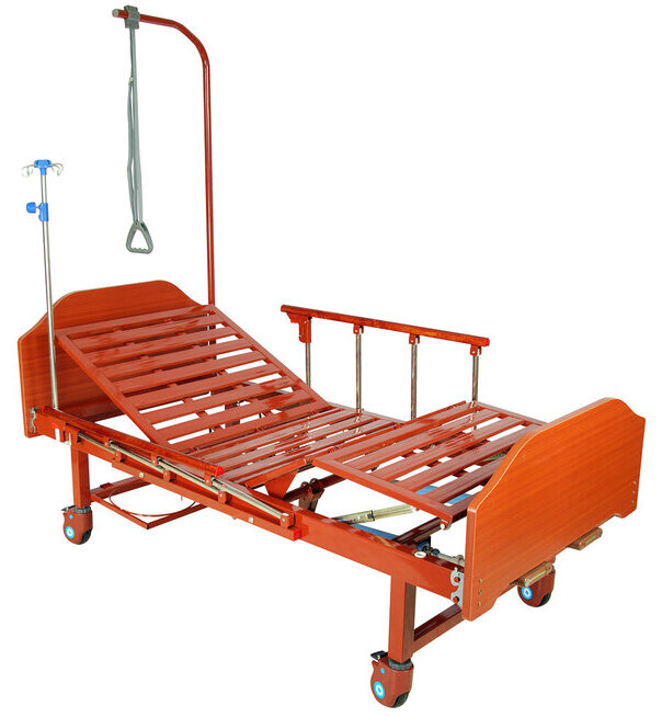 Медицинская механическая кровать Med-Mos Е-8 (MM-2024Н-00) ЛДСП с полкой и столиком