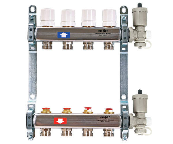 Коллекторная группа UNI-FITT Uni-Fitt, 1 х 3/4 - 11 контуров с регулировочными, термост. вентилями, автоматич. воздухоотводчикам (451A4311)