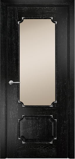 Дверь Оникс модель Палермо Цвет:эмаль черная патина серебро Остекление:Сатинат бронза