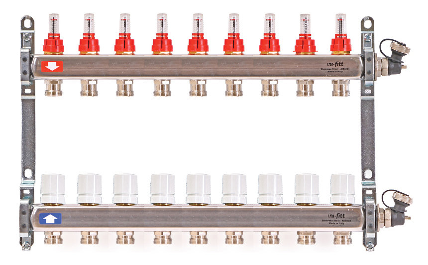 Коллектор распределительный Uni-Fitt 1 9 выходов, с расходомерами и термостатическими вентилями 450I4309quot;