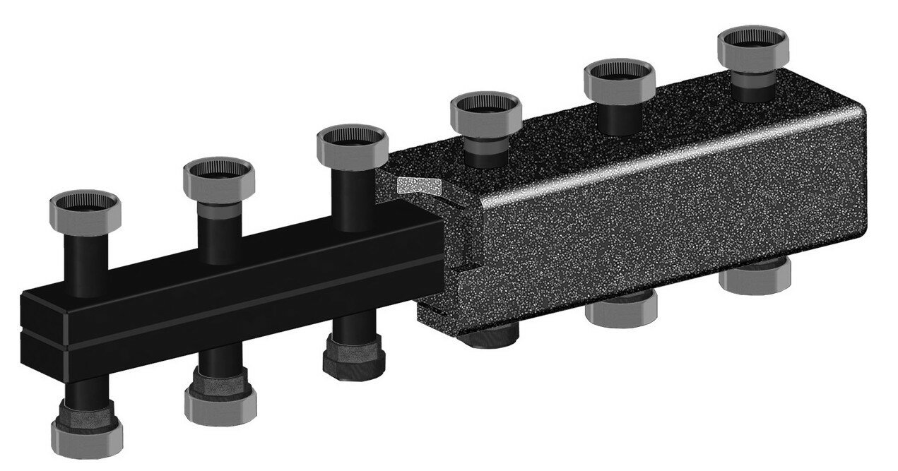 Настенный распределительный коллектор на 3-5 контура в теплоизоляции Meibes ME 66301.3 RU
