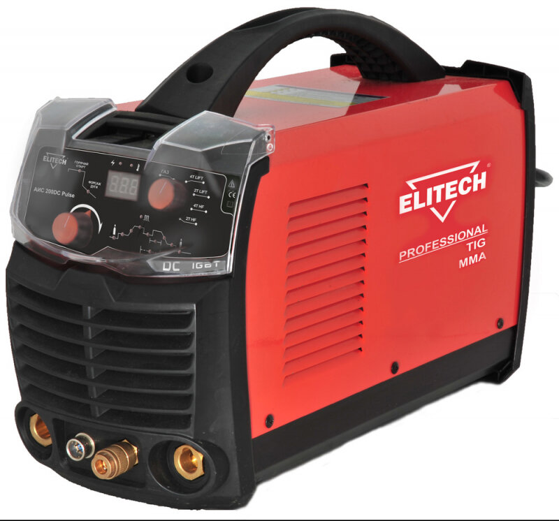 Сварочный аппарат TIG ELITECH АИС 200DC Pulse Инвертер,TIG-DC,импульс,190-240В,6кВт,10-200A(TIG),10-200А(MMA),ПВ=200А/60%,O1-4/1.6-5мм,7кг