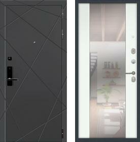 Дверь входная (стальная, металлическая) Баяр 1 СБ-16 с зеркалом quot;Силк сноуquot; с биометрическим замком (электронный, отпирание по отпечатку пальца)