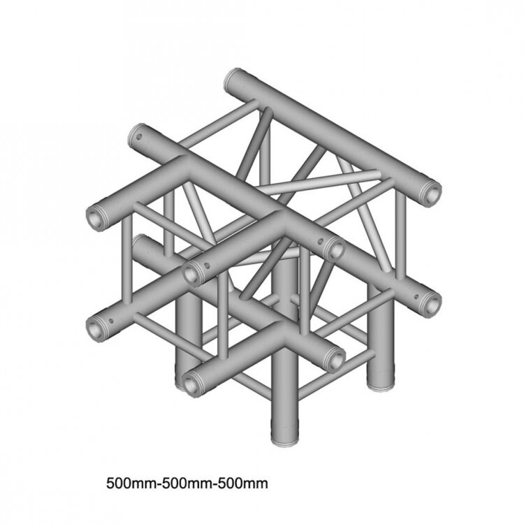 Dura Truss DT 34 T40-TD T- joint + Down Узел стыковочный четырехлучевой - T+Down, 90°, алюминиевый, сечение 290х290 мм, длина сторон 500 см. Труба 50х2. Вес 7.4 кг