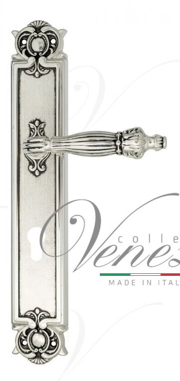 Ручка дверная Ручка дверная на планке под цилиндр Venezia Olimpo CYL PL97 натуральное серебро + черный