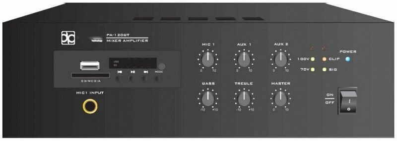 DP Technology PA-120BR Микшер/усилитель, 1 канал 120W (70V/100V), MP3/TUNER, Bluetooth, 1U rack