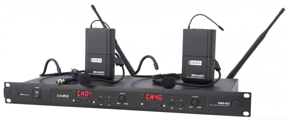 PROAUDIO DWS-822PT Радиосистема c двумя портативными передатчиками и головными микрофонами, 2x40 каналов, 650-700 МГц, синхронизация по IR, крепление в рэк, алюминиевый кейс
