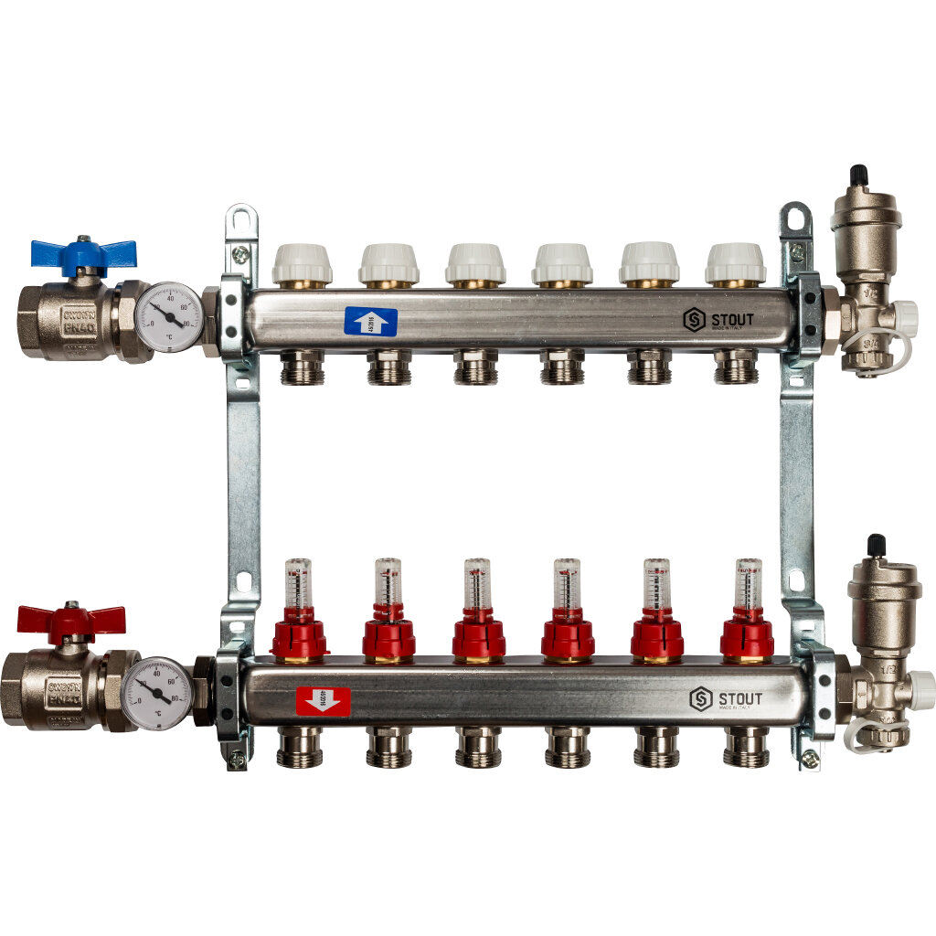 STOUT Коллектор из нержавеющей стали в сборе с расходомерами 6 вых. SMS 0907 000006