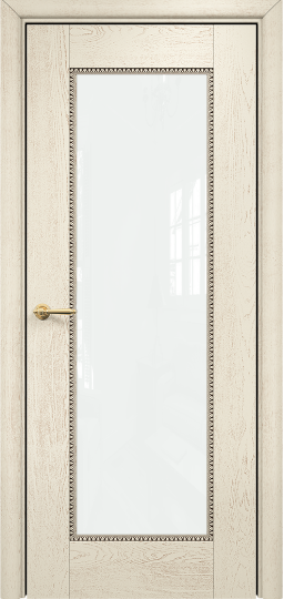 Дверь Оникс модель Александрия 1 Цвет:эмаль слоновая кость патина коричневая Остекление:Триплекс белый