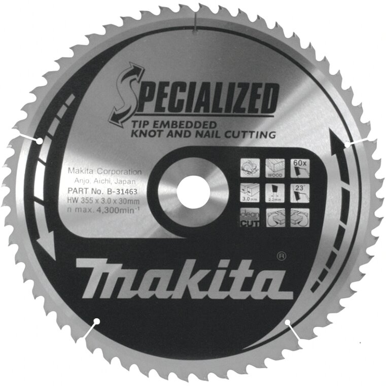 Диск для дерева с гвоздями 355х3.0х30, 60T, ATB Makita B-31463