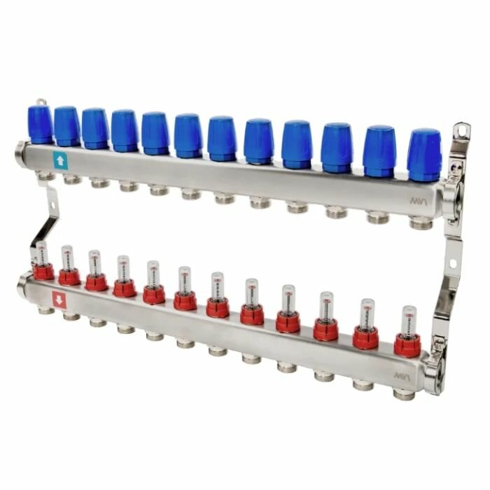 Коллекторная группа MVI MS.512.06 ВР диаметр 1, 12 отводов 3/4, с расходомерами