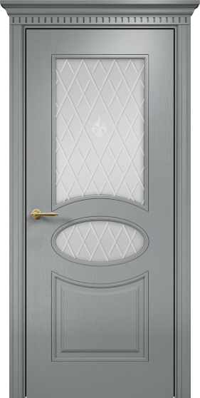 Межкомнатная дверь Оникс Эллипс фрезерованное (Эмаль RAL 7040 по ясеню) сатинат белый, гравировка Британия
