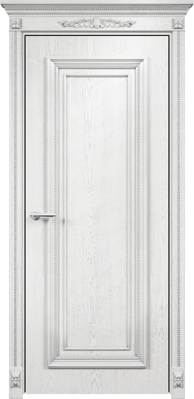Межкомнатная дверь Оникс Мадрид 1 (Эмаль белая по ясеню патина серебро) глухая, штапик с декором