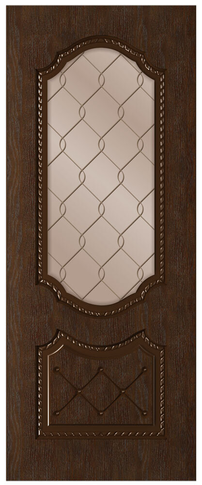 Межкомнатная дверь Стародуб серия 7 модель 73 каштан стекло сатинат бронза рис. 1