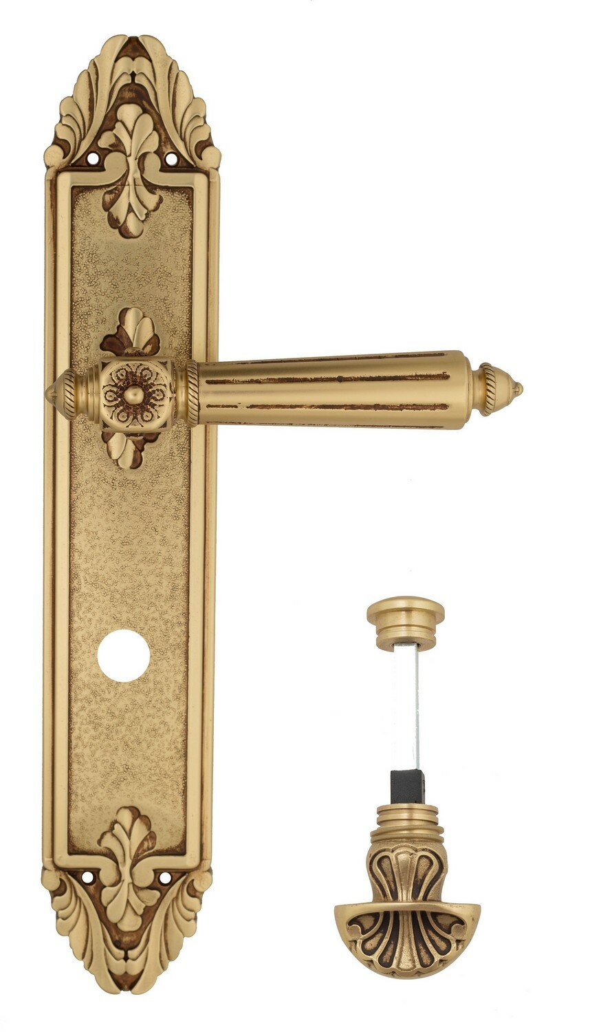 Дверная ручка Venezia quot;CASTELLOquot; WC-4 на планке PL90 французское золото + коричневый