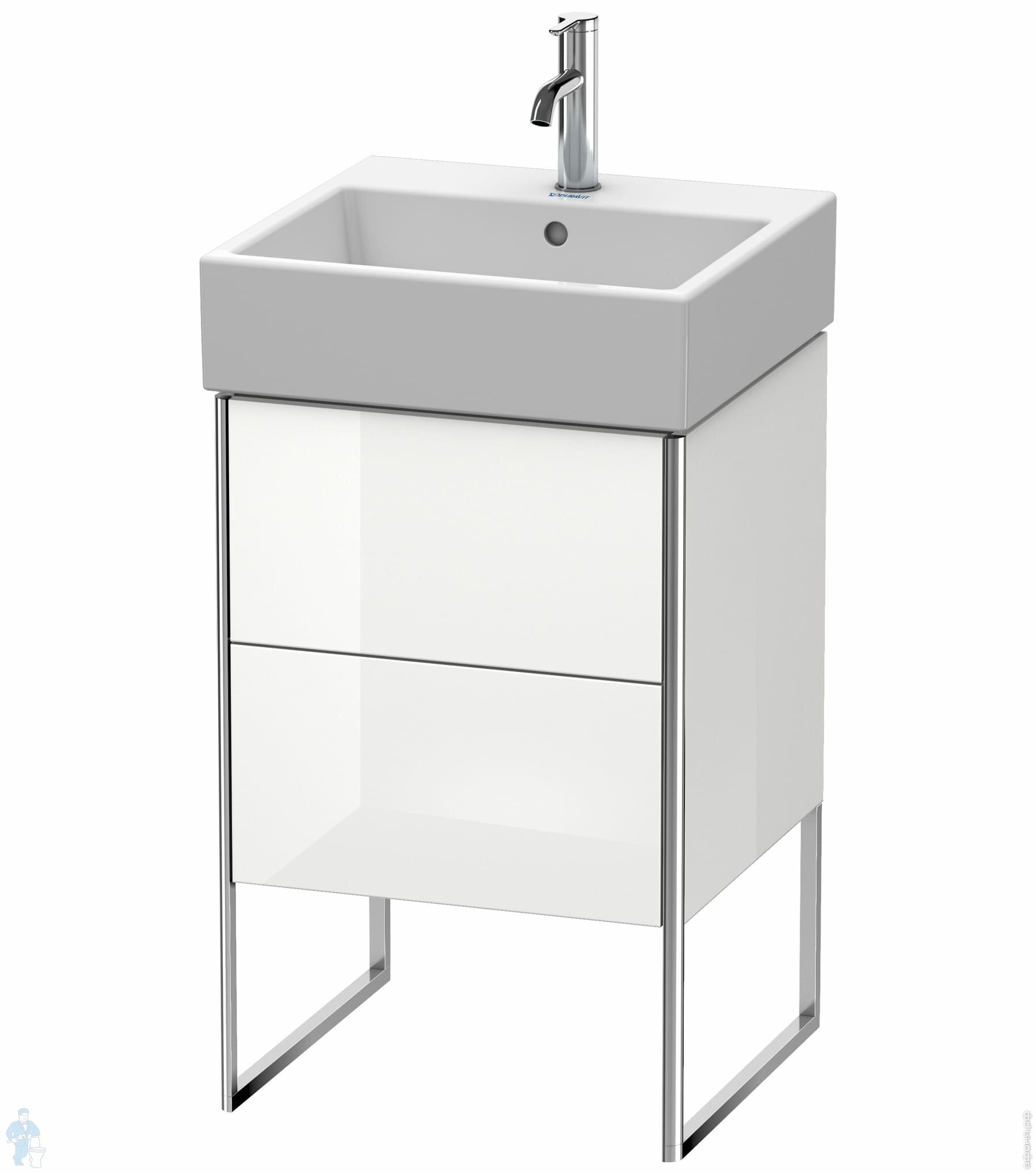 Тумба под раковину Duravit XSquare 484х491х460 напольная, 2 ящика, белый глянец XS447202222