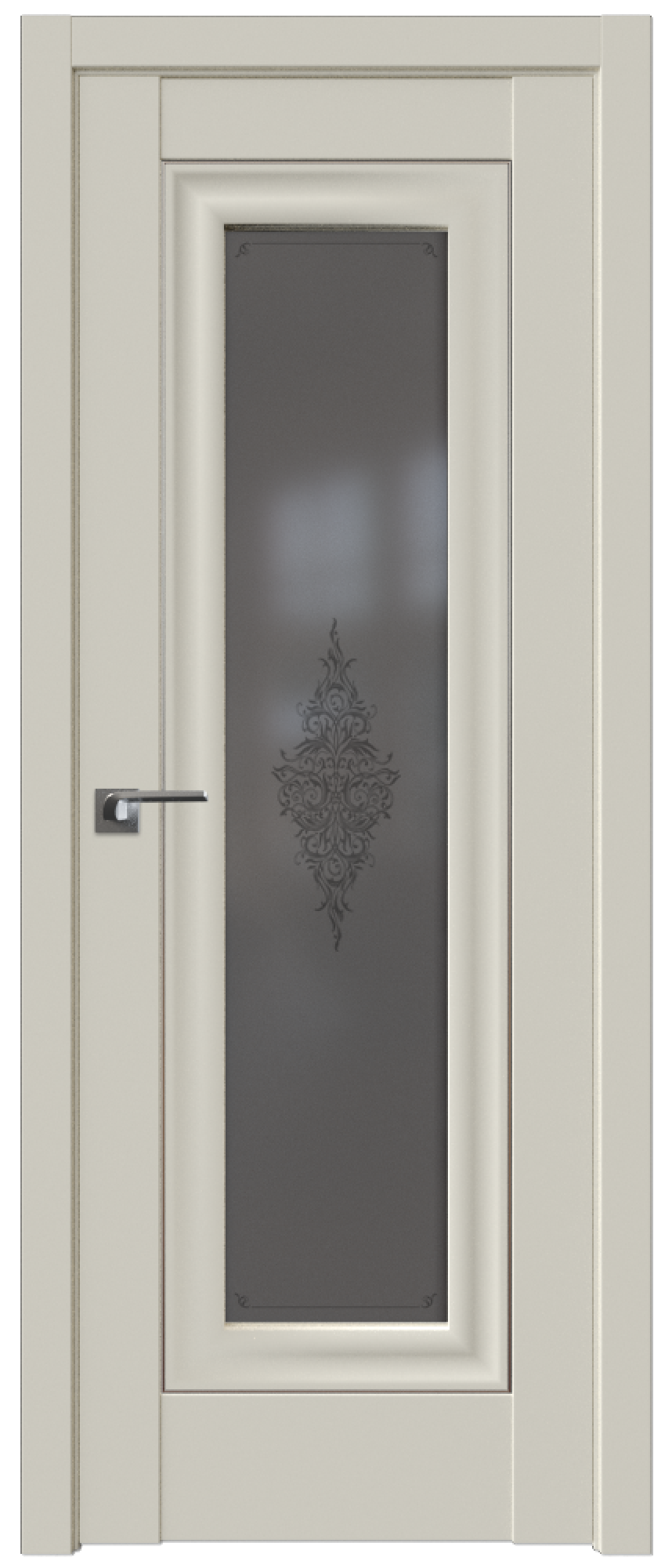 Дверь Профиль дорс 24 U (Магнолия Сатинат) кристалл графит, молдинг серебро