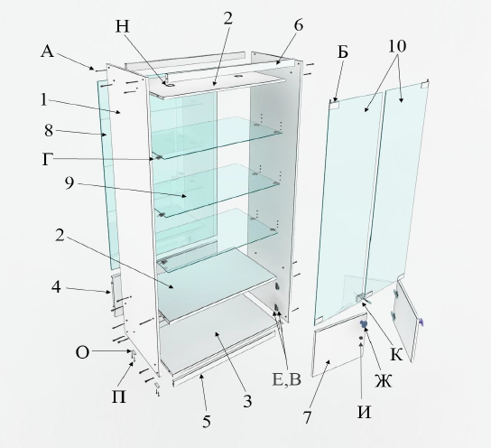 Витрина с подсветкой задняя стенка зеркало 200х85х40см цвет венге (арт.vs106zвн)