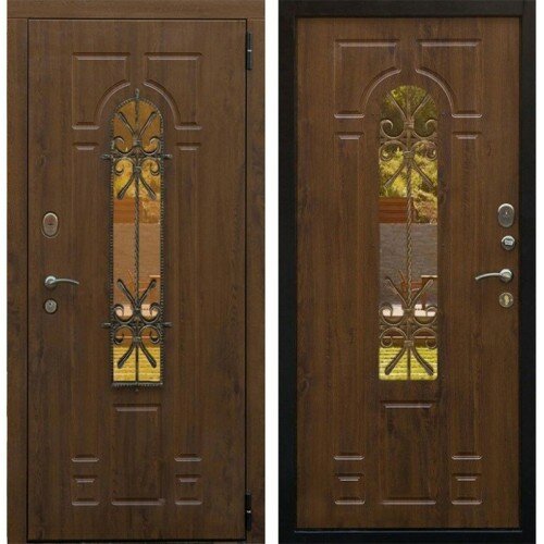 Входные двери снедо (SNEDO) Входная уличная дверь Снедо Лацио 3К с окном и ковкой (Грецкий орех / Грецкий орех) двери Снедо (Snedo)