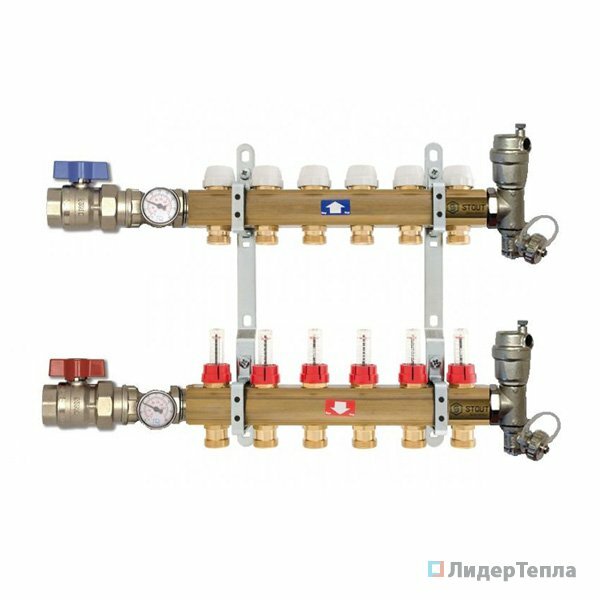Распределительный коллектор Stout из латуни с расходомерами 9 выходов (арт. SMB 0473 000009)