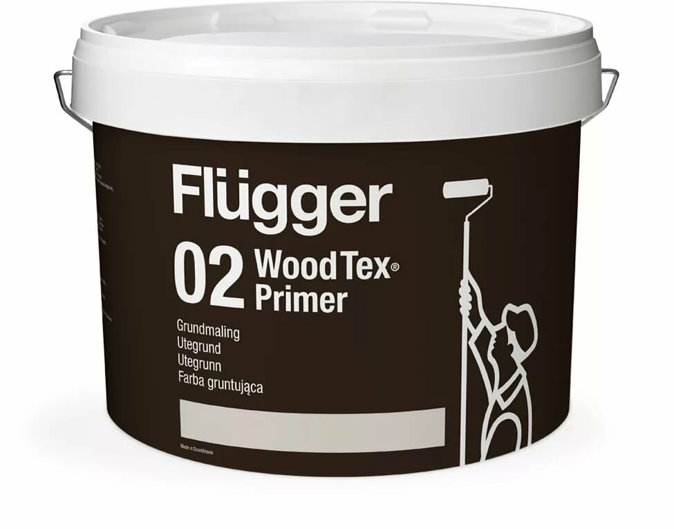 Грунтовки для наружных работ FLUGGER 02 Wood Tex Primer Paint грунт алкидный по дереву, пигментированный (10л)
