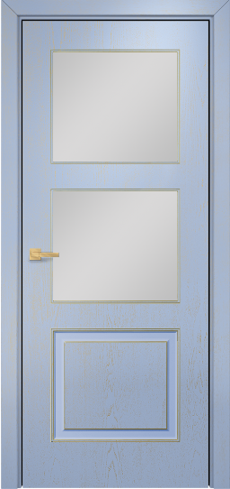Дверь Оникс Милан фрезерованный Цвет:эмаль голубая патина золото Остекление:Сатинат белый