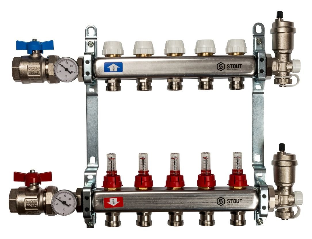 Коллектор STOUT из нержавеющей стали с расходомерами в сборе 5 выходов SMS 0907 000005