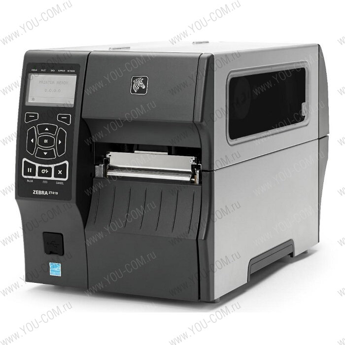EOL Zebra TT Printer ZT410; 4, 203 dpi, Euro and UK cord, Serial, USB, 10/100 Ethernet, Bluetooth 2.1/MFi, USB Host, EZPL