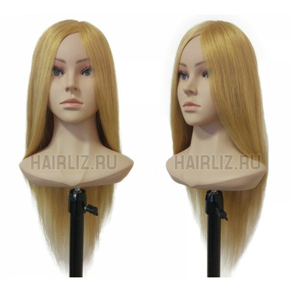 Учебный манекен-голова с плечами 100% натуральные волосы 55см MX015N