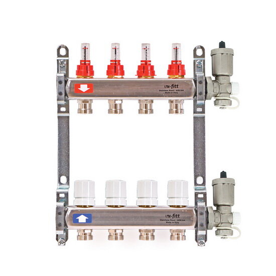 Коллектор для теплого пола с расходомерами UNI-FITT 1quot;-3/4quot; 6 выходов 450A