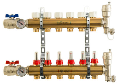Коллектор отопления STOUT 1quot;латунь, 11x3/4quot; в сборе с расходомерами SMS 0473 000011
