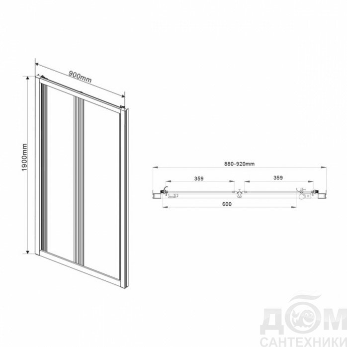 Душевая дверь Garda VDB-1G900CL, 900, хром, стекло прозрачное