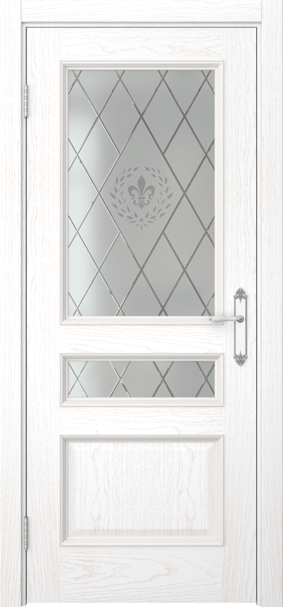 Комплект двери с коробкой SK003 (шпон ясень белый, стекло сатинат)