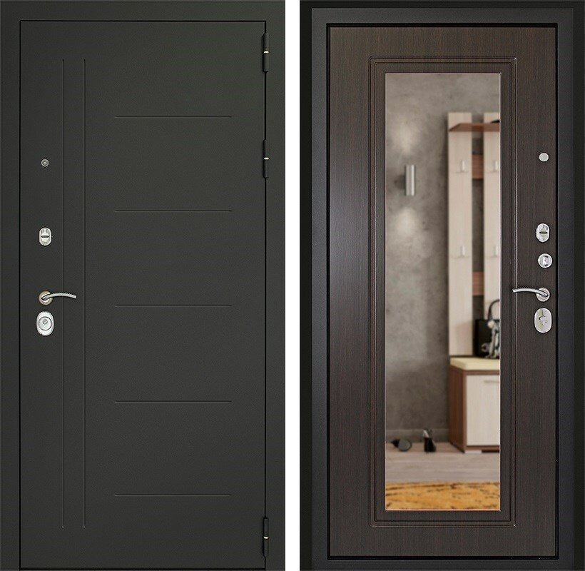 Входная дверь Дверной Континент Сити 3К с Зеркалом (Серый графит / Венге)