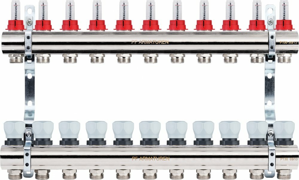 Коллекторная группа с расходомерами и термостатическими клапанами на 11 выходов PROFACTOR PF MB 800.