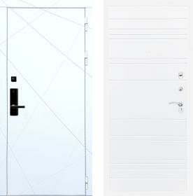 Дверь входная (стальная, металлическая) Баяр 1 ФЛ-291 Белый Line quot;Силк сноуquot; с биометрическим замком (электронный, отпирание по отпечатку пальца)