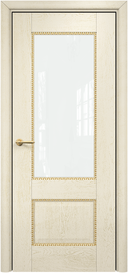 Дверь Оникс Коллекция Классика модель Александрия 2 Цвет:эмаль слоновая кость патина золото Остекление:Триплекс белый