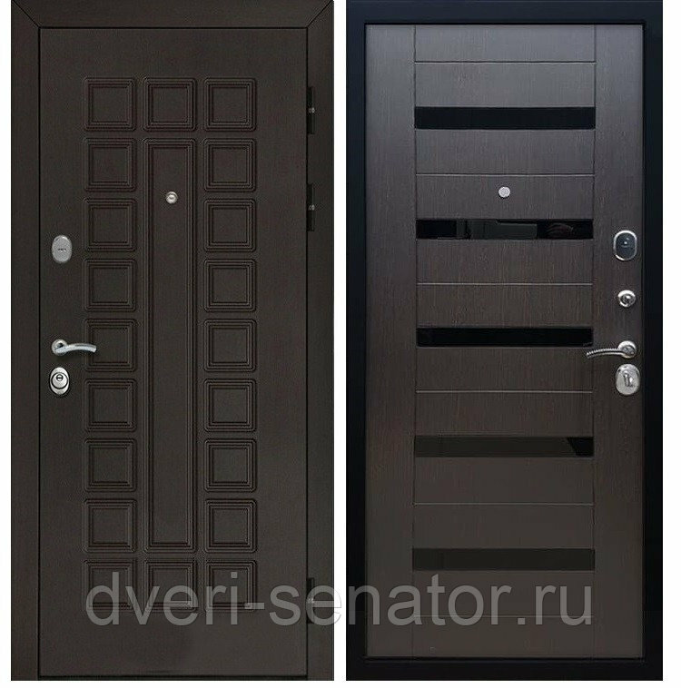 Senator СБ-14 с вставками чёрное стекло цвет Венге входные стальные двери в квартиру