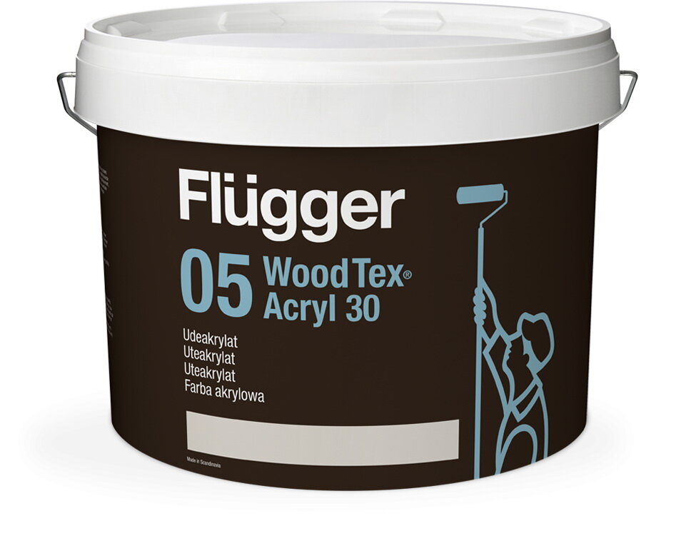 Краска по дереву для наружных работ FLUGGER 05 Wood Tex Acryl краска акриловая для дерева на водной основе, База 1 (9,1л)