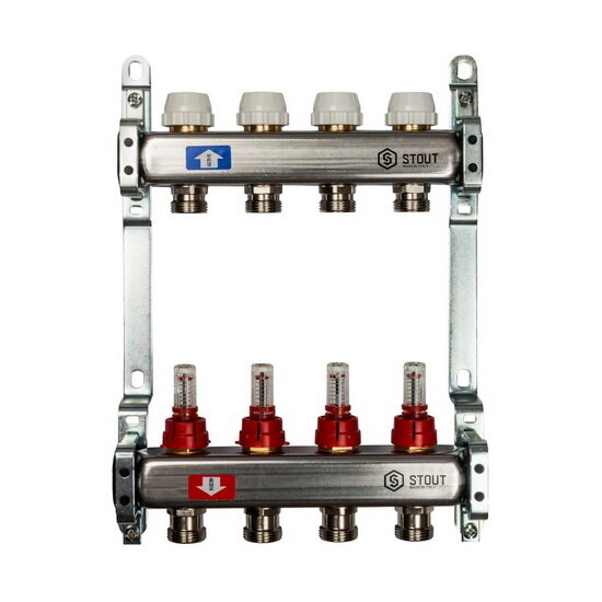 Коллектор для теплого пола с расходомерами STOUT 1quot;-3/4quot; 8 выходов SMS 0917