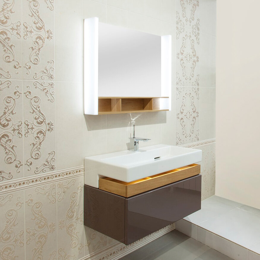 Мебель для ванной Jacob Delafon Terrace 80 коричневый лак (Тумба с раковиной + зеркало)
