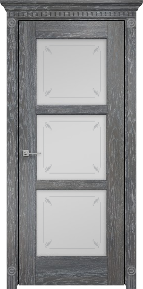 Межкомнатная дверь Оникс Квадро (Дуб седой) сатинат белый, пескоструй роспись №1
