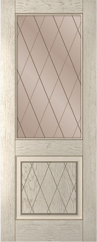 Межкомнатная дверь Стародуб серия 7 модель 72 латте стекло сатинат бронза рис. решетка