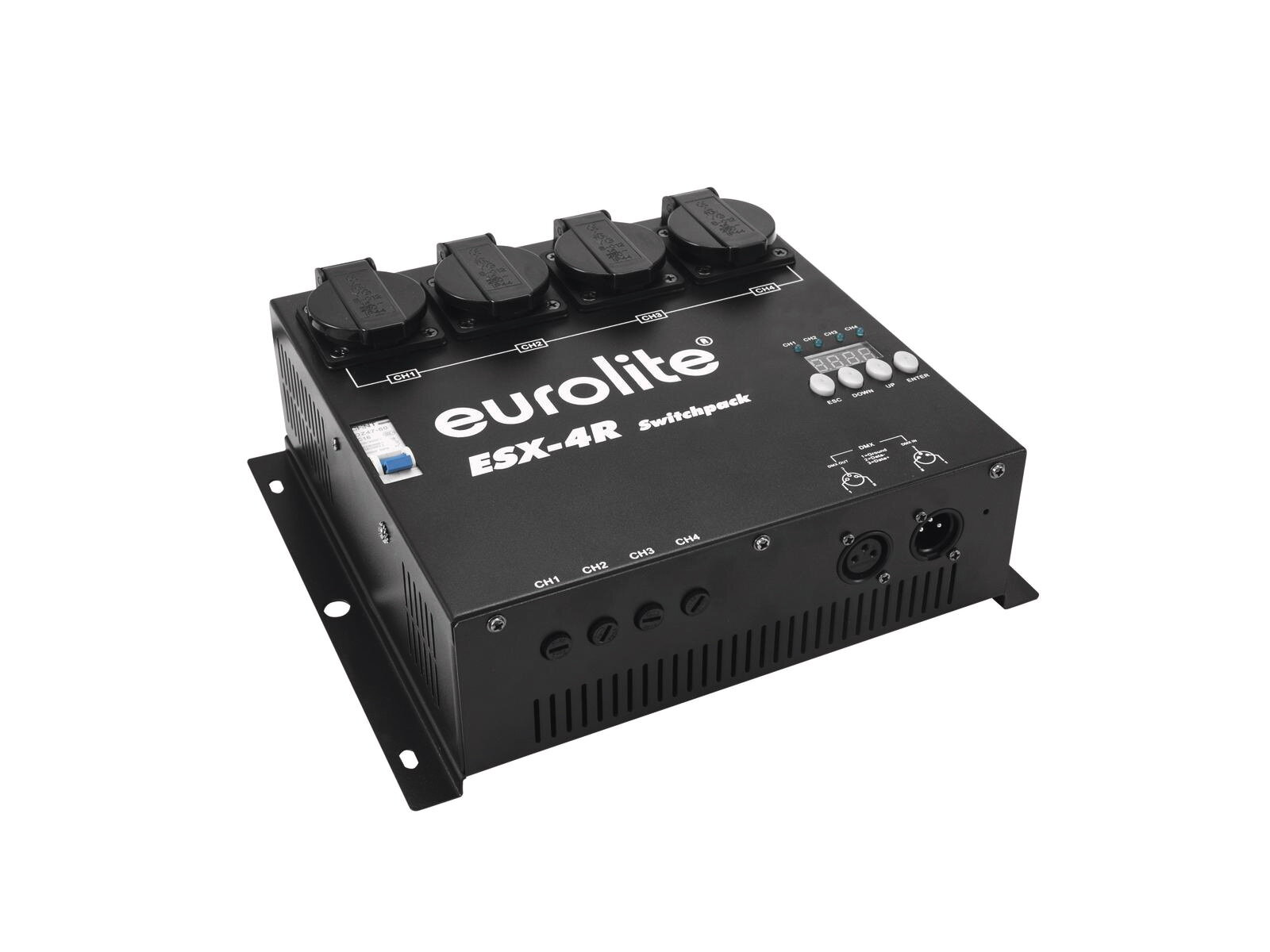 Eurolite ERX-4 DMX Switch pack четырехканальный свитчер, для индуктивной нагрузки (трансформаторы, электронные трансформаторы, LED приборы), 5 А на канал (16 А на 4 канала), управление DMX (XLR-3)