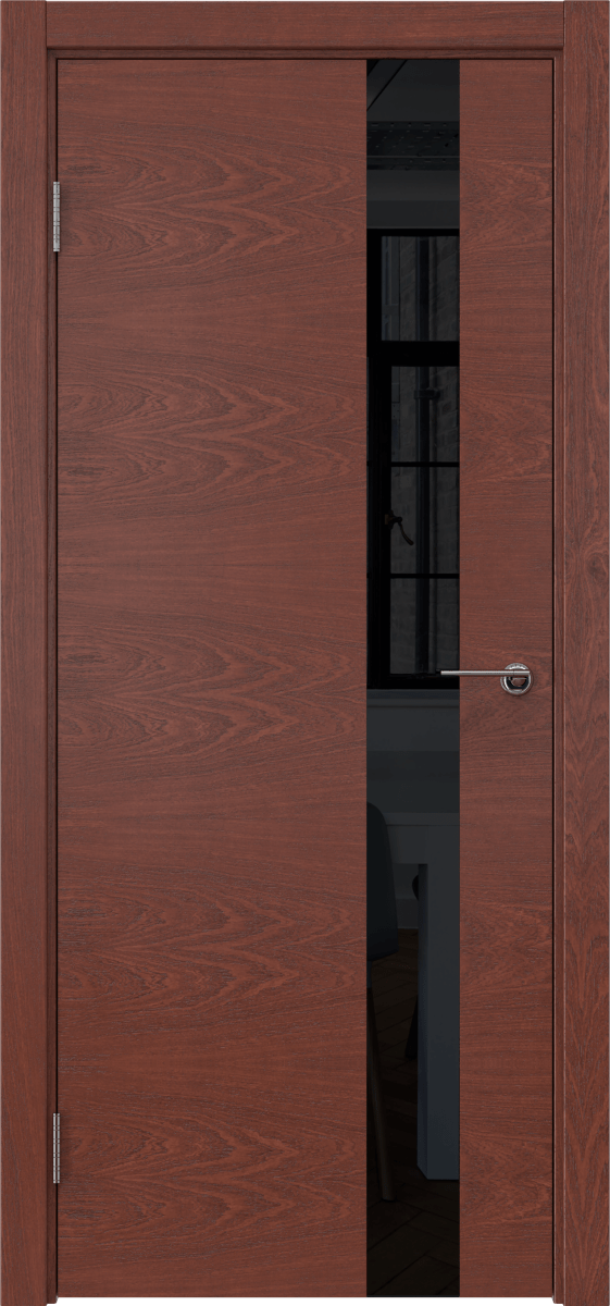 Комплект двери с коробкой ZM012 (шпон красное дерево, стекло лакобель черный)