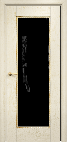Дверь Оникс модель Александрия 1 Цвет:эмаль слоновая кость патина золото Остекление:Триплекс чёрный